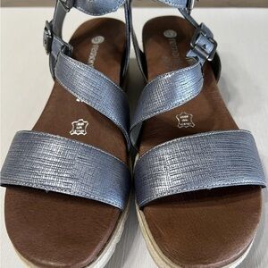 Remonte Soft Icess Womens Sandals Denim Shimmer Silver Leather Strappy Size 9